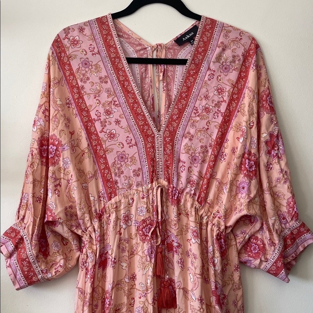 AAKAA|Boho Floral Festival Babydoll Dress withTassel Tie|Medium|GUC minor flaws* - Picture 2 of 8
